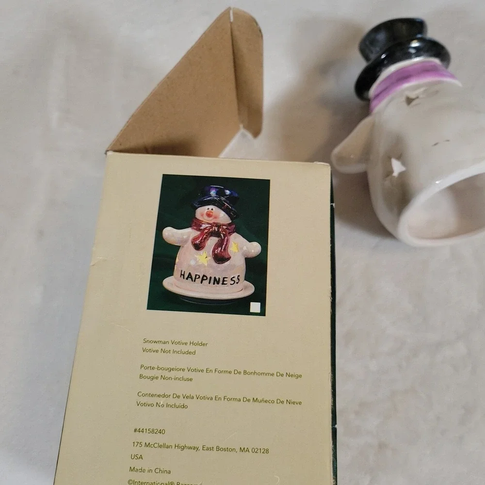 Porcelain Snowman Votive Holder International Bazaar 5.5‎ Inches Christmas Decor